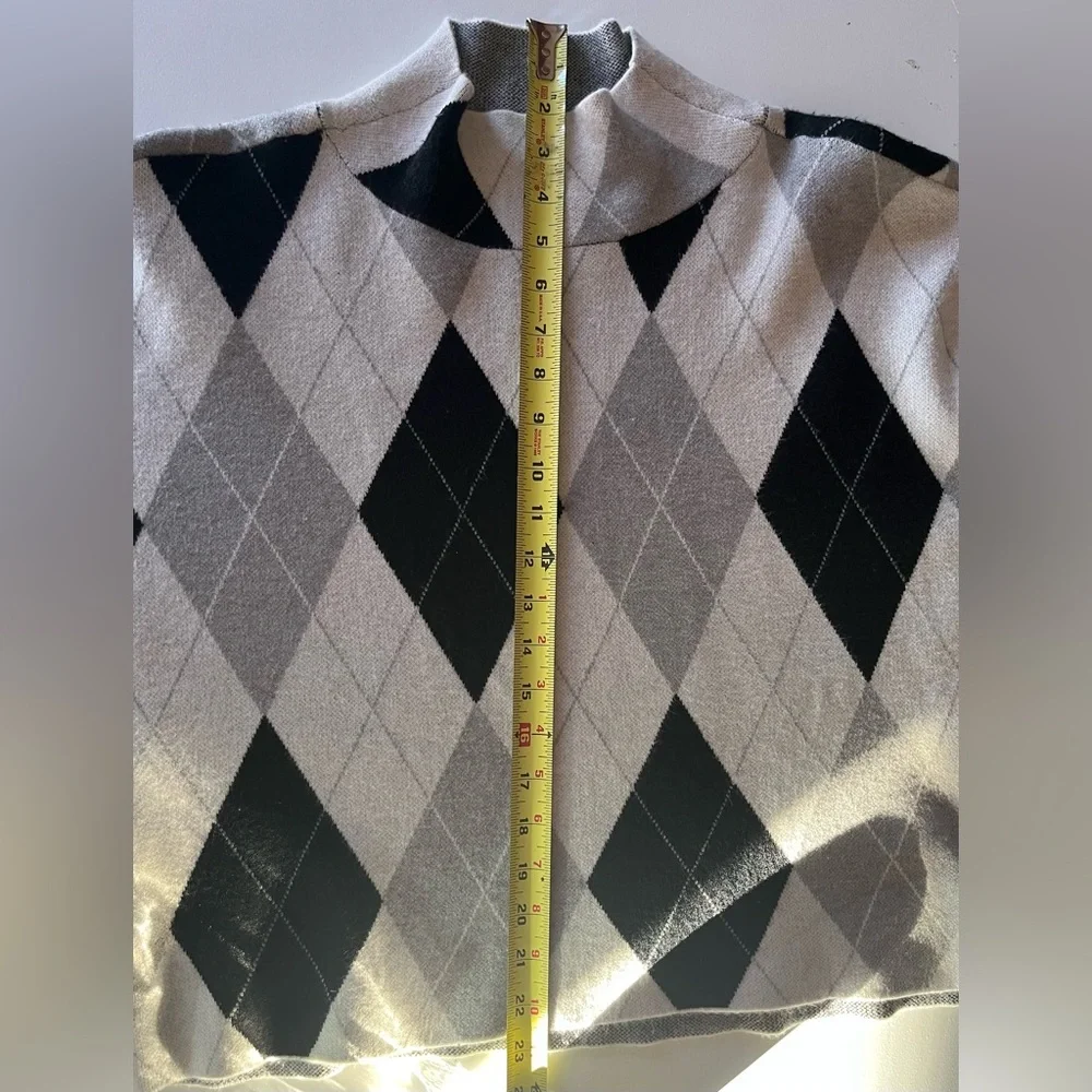 Maeve Anthropologie The Carys Mock Neck Argyle Sweater Size Small Black Gray - Picture 6 of 8
